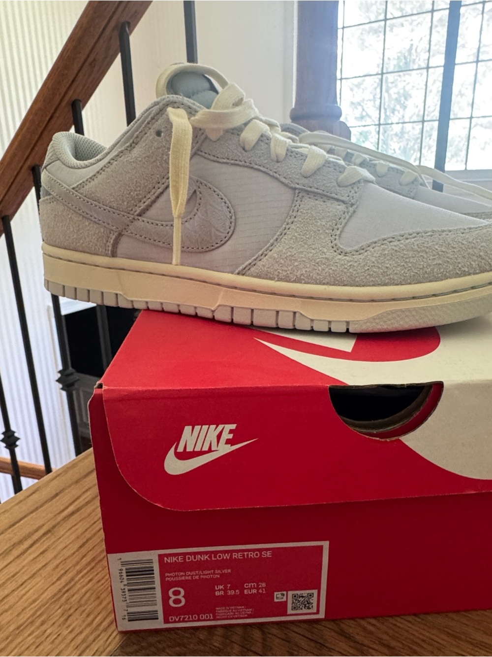 Nike Low-Top Sneakers in Light Gray and Cream; Gone Fishing Dunks-Chinook Salmon